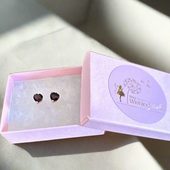 10k Solid Gold 2.30 Carat Garnet Heart Shaped Earrings - Picture 8 of 9